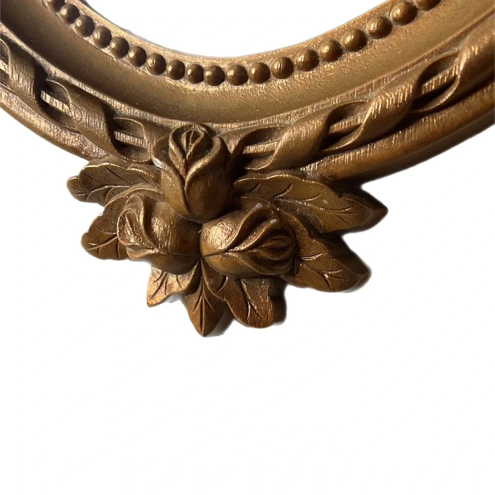 Vintage Home Interiors Bronze Tone Victorian Oval Wall Mirror Ribbons Rosebuds